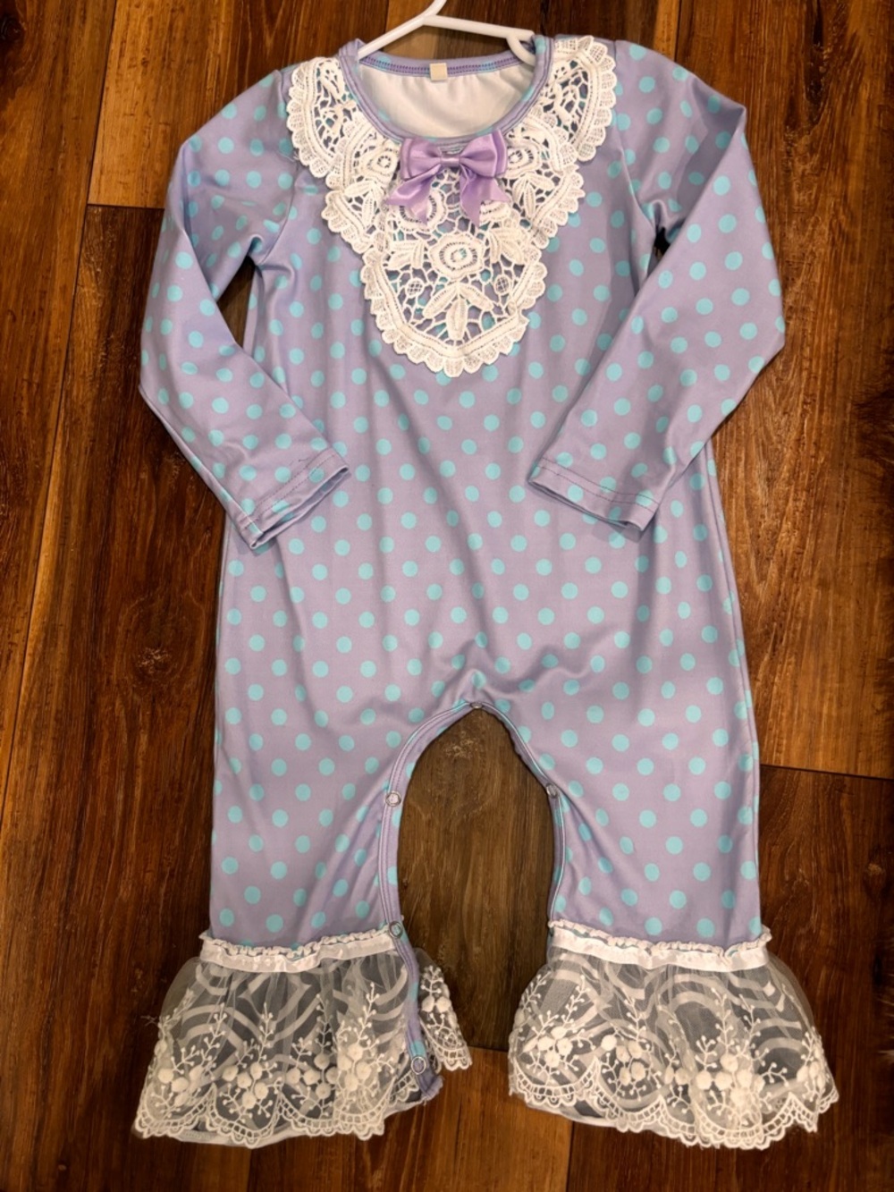 Lavender Polka Dot Lace-Trim Girls One-Piece Romper